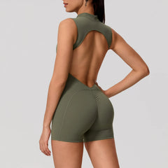 Women's Sleeveless Push-Up Butt-Lifting Yoga Bodysuit | High Stretch Gym Running Fitness Jumpsuit