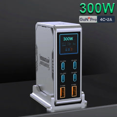 300W GaN Charger USB Type C 6-Port Digital Display by Snagg A Charging Station