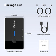 4K@60Hz HDMI KVM Switch 2-in-1 – 2 Computers, 1 Monitor, Keyboard & Mouse USB Hub, No Power Required