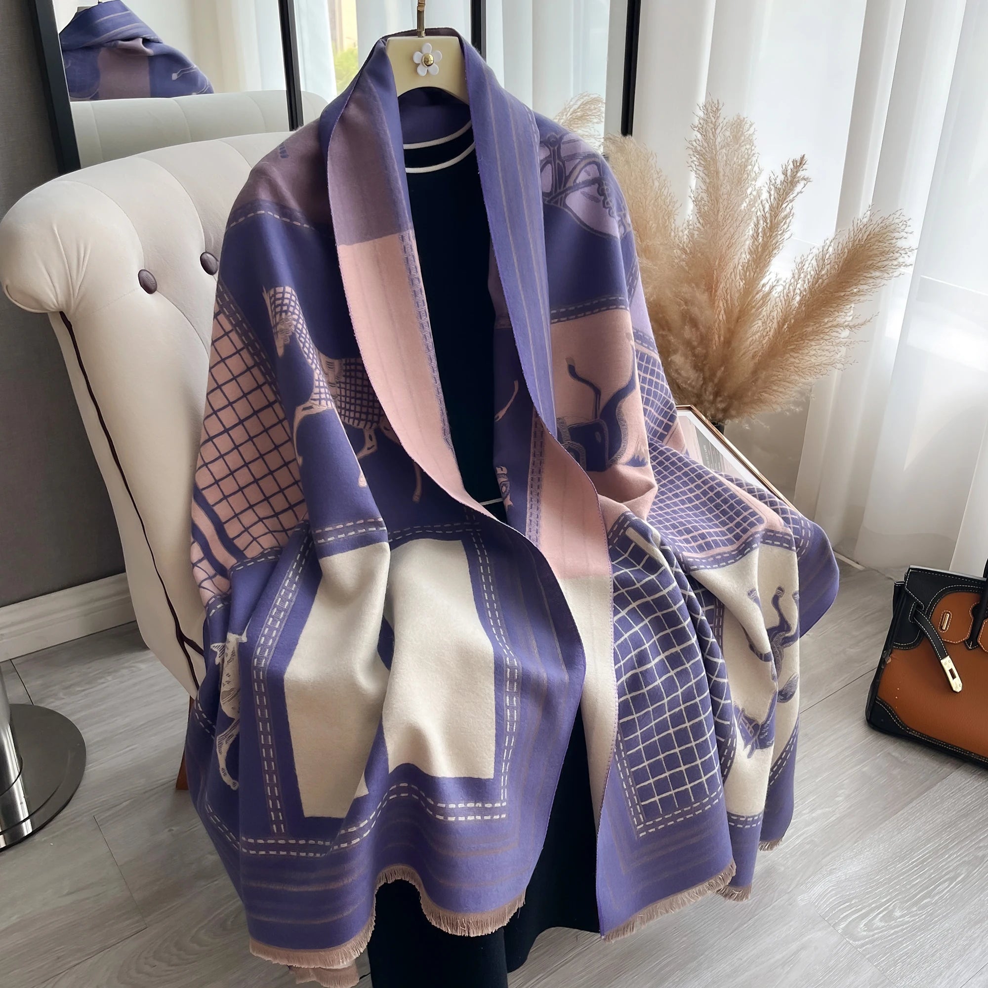Luxury Horse Print Cashmere Feel Scarf For Women - Others In Fashion