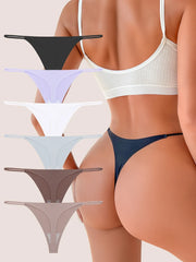 Seamless Thong Panties 6-Pack | Invisible Thin Strap Low Waist High Stretch Women's Underwear