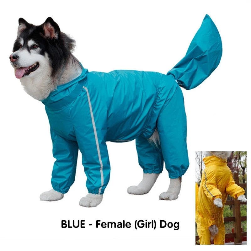 Hooded Waterproof Dog Raincoat – Full-Cover Jacket with Removable Tail Cover for Large Dogs (Up to 10XL)