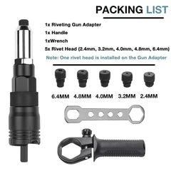 Electric Rivet Nut Tool Adapter – 2.4–6.4mm Thread Heads with Handle & Wrench