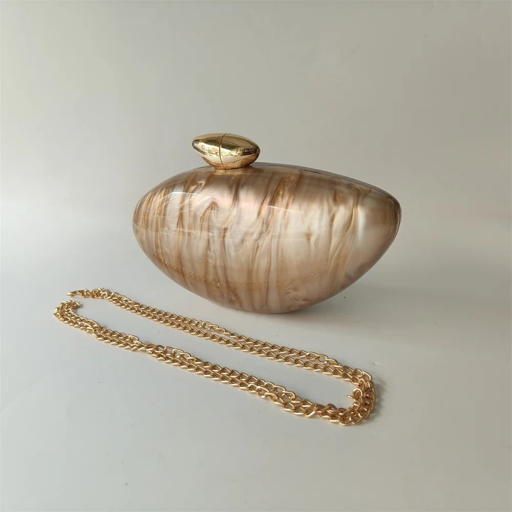 Pearl Brown Marble Acrylic Box Clutch by Snagg It Purses