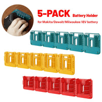 5PCS Wall Mount Set Heavy Duty Battery Brackets Compatible with DeWalt, Makita & Milwaukee