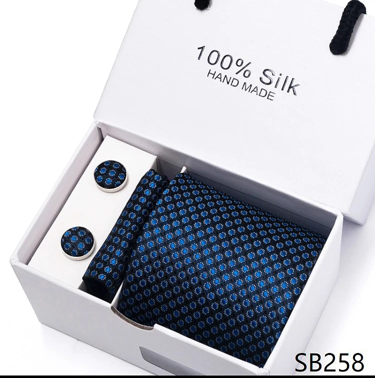 Solid Colour Necktie with Matching Handkerchief & Cufflinks - SB258 - Others In Fashion
