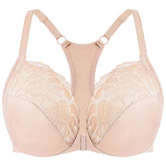 Plus Size Front Closure Lace Underwire Racerback Full Coverage Bra
