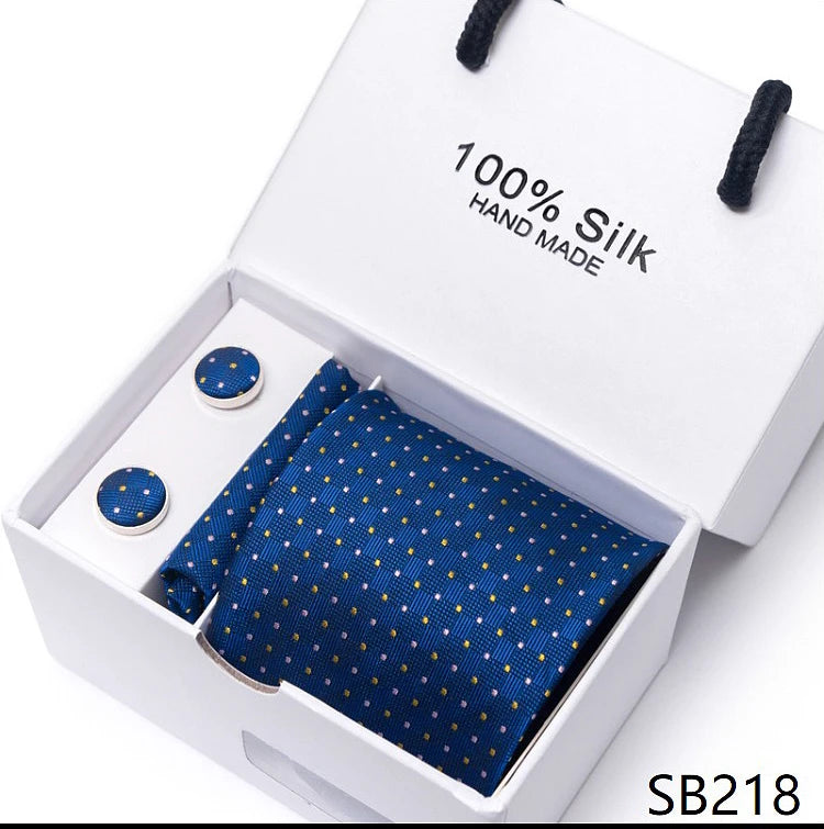 Solid Colour Necktie with Matching Handkerchief & Cufflinks - SB218 - Others In Fashion