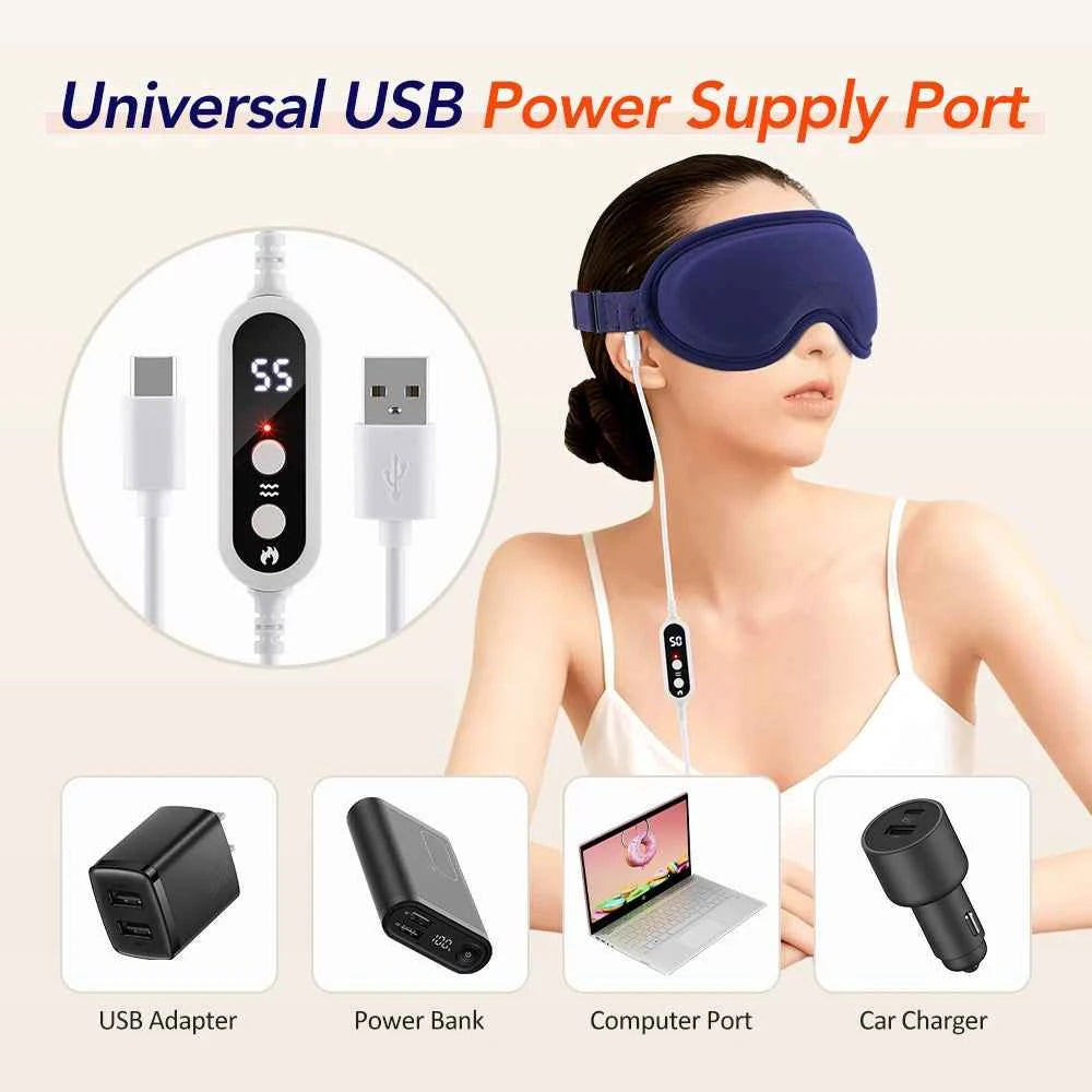USB Electric Heated Eye Mask – 3D Vibration Eye Massager & Sleep Shading Relief System