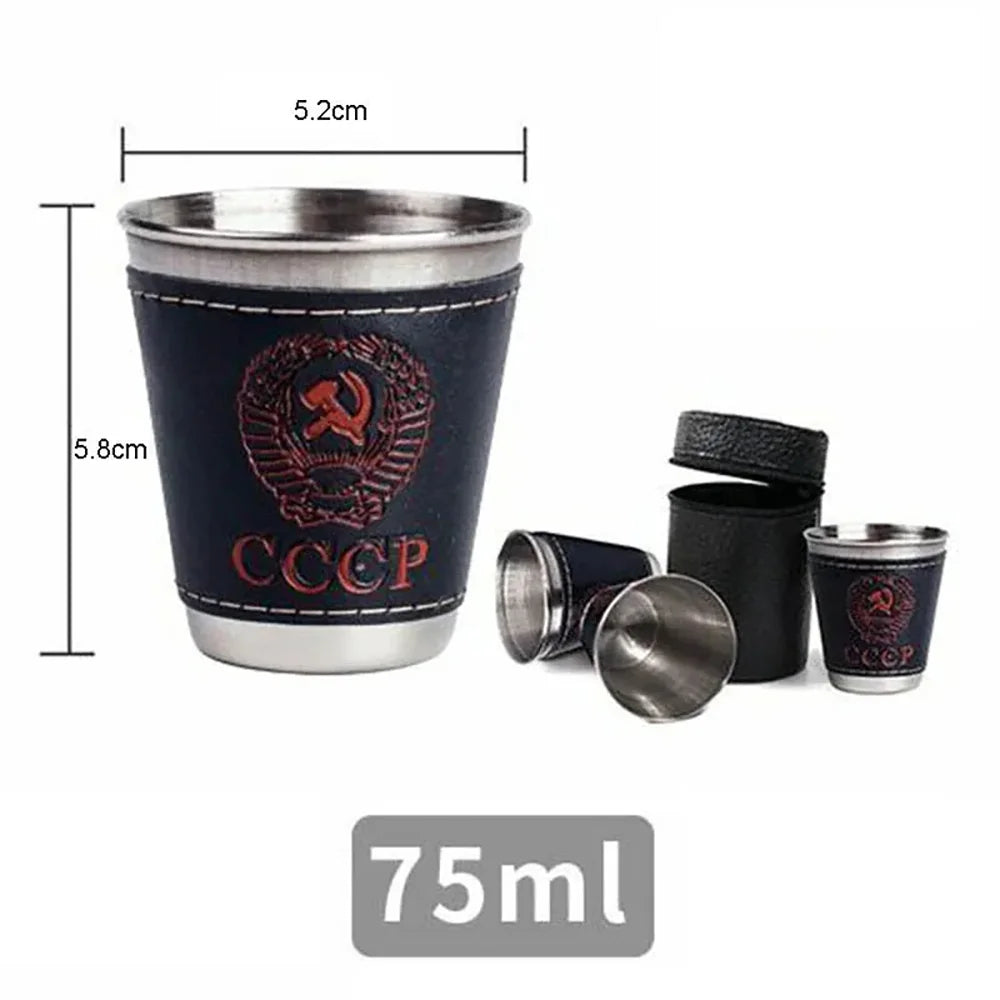 LISM Outdoor Travel Cups Set 4pcs PU Leather Stainless by Snagg A Cup