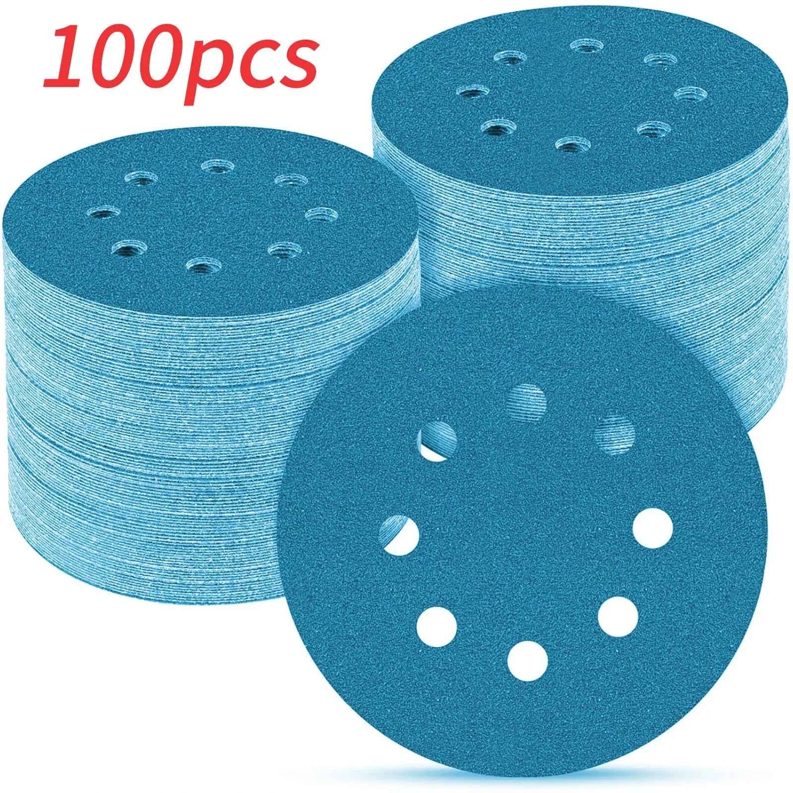 5 Inch 8-Hole Ceramic Sanding Discs | Flocked Hook & Loop 80–320 Grit Grinding Polishing Disc 100pcs