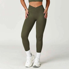 Women's Seamless Cross Waist Yoga Leggings | High Waist Running Cycling Gym Workout Tights