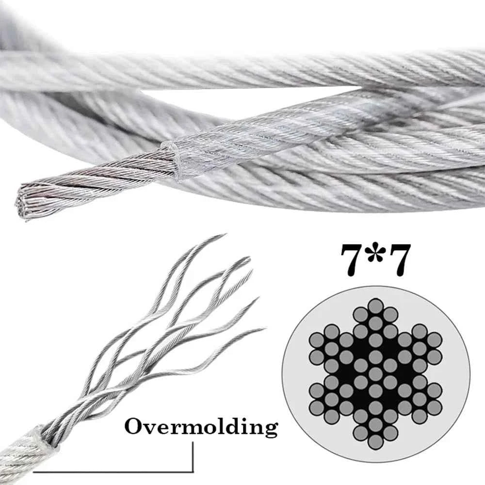 1mm PVC Transparent Coated Steel Wire Rope 7×7 | Flexible Soft Cable 20/50/100M Hanging Line