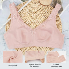 Plus Size Wire-Free Cotton Bra | Floral Lace Full Coverage Wide Strap Breathable