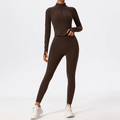 Women's 2-Piece Ultra-Soft Long Sleeve Gym Set | Quick-Dry Yoga Leggings Suit Sports Jacket