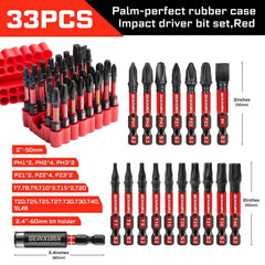 33 Pcs Professional Impact Screwdriver Bit Set | S2 Steel Magnetic Bits with 2.4" Holder & Flexible Storage Base