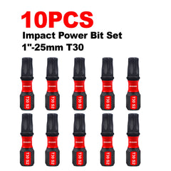 1" Impact Tough Magnetic T30 Torx Power Bits – S2 Alloy Steel, Star Screwdriver Bit Set