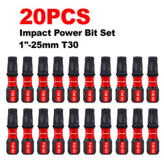 1" Impact Tough Magnetic T30 Torx Power Bits – S2 Alloy Steel, Star Screwdriver Bit Set
