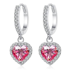 2CT Pink Heart Moissanite Drop Earrings - SnaggIt
