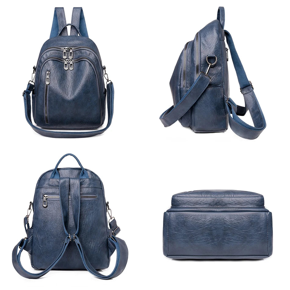 Soft PU Leather Multifunctional School Backpack