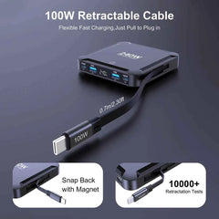 240W GaN Desktop Charger | Digital Display + 100W Retractable USB-C Cable Fast Charger Phone Laptop