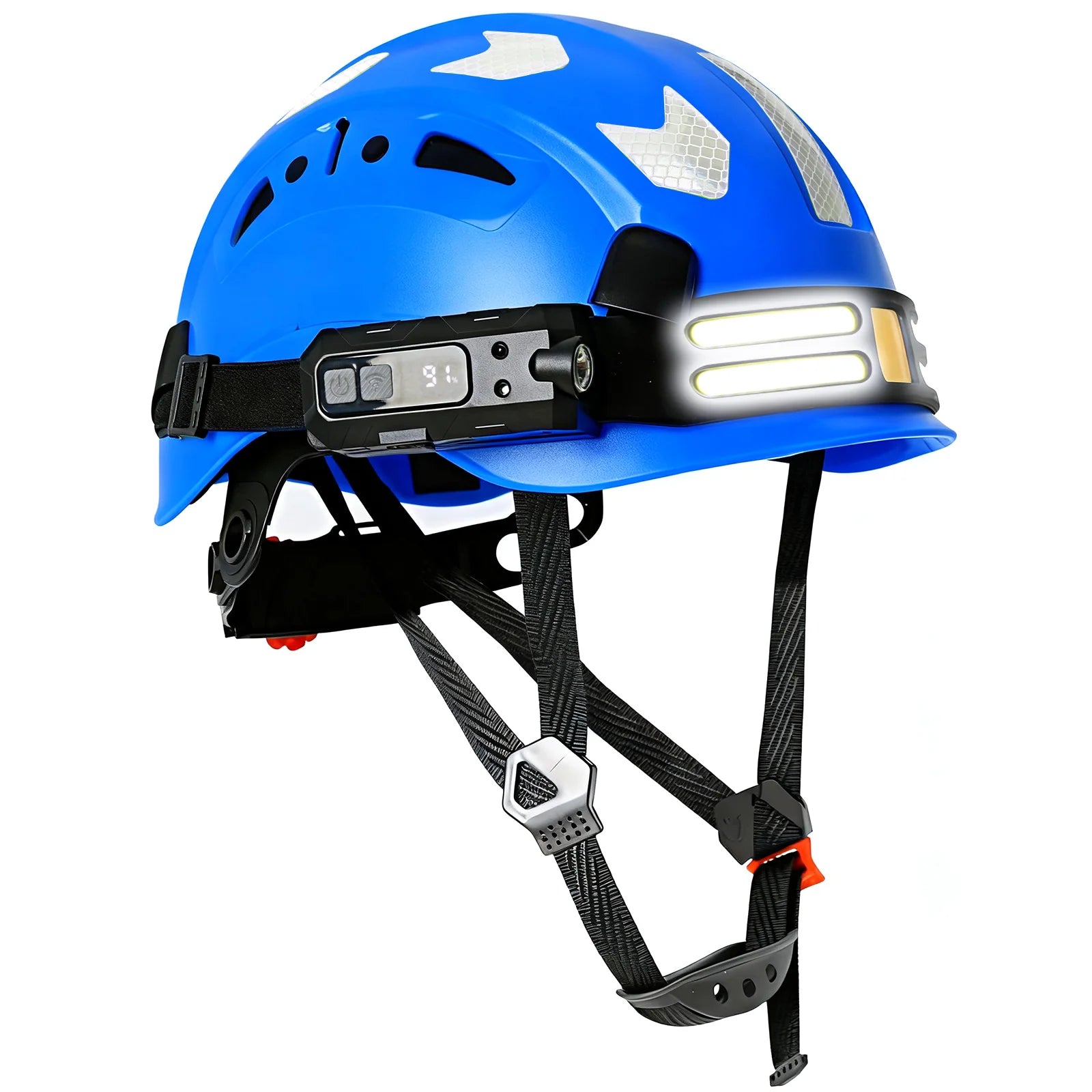 Construction safety helmet with headlamp and reflective stickers – image 16