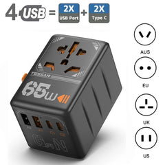 65W GaN Universal Travel Adapter with USB Type C by Snagg A Travel Adapter