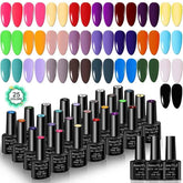 Professional 28 Piece Glass Bottle Gel Collection – 25 Color Palette with High-Gloss & Velvet Matte Finishes