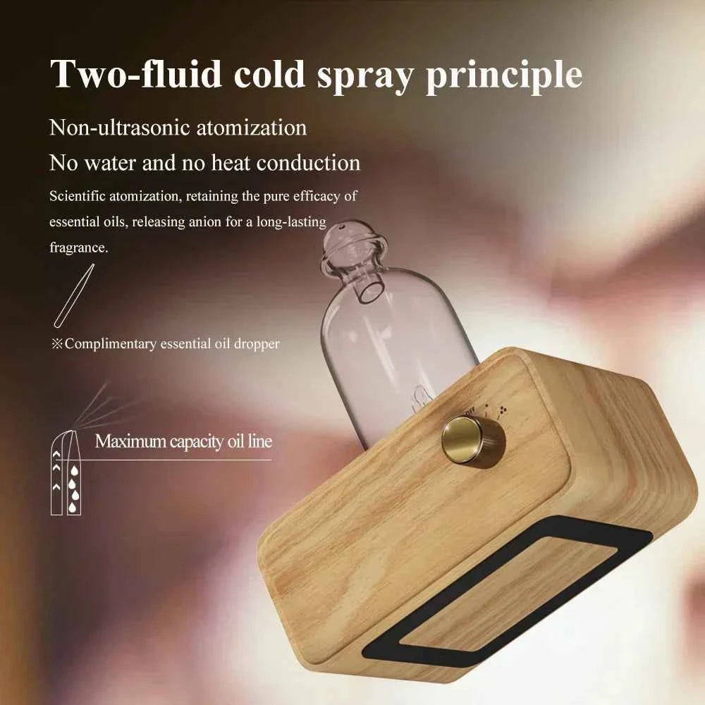 Waterless Nebulizing Essential Oil Diffuser – Rechargeable Wood & Glass Aroma Diffuser for Home & Office