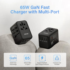 65W/100W GaN International Travel Adapter with 2USB 3 Type C by Snagg A Travel Adapter