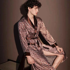 Men's Ice Silk Printed Bathrobe | Thin Summer Nightrobe Large Size Loungewear