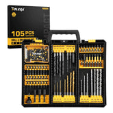 105 Pcs Professional Master Drill & Driver Set | HSS, S2 Steel & Masonry Multi Material Kit