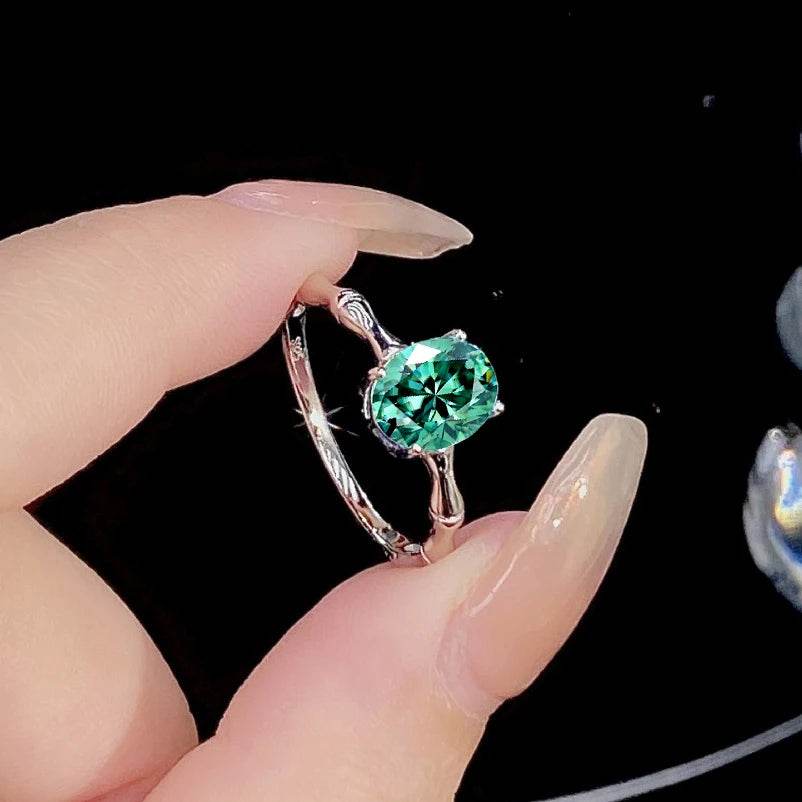 2ct Teal Oval Moissanite Bamboo Ring - SnaggIt