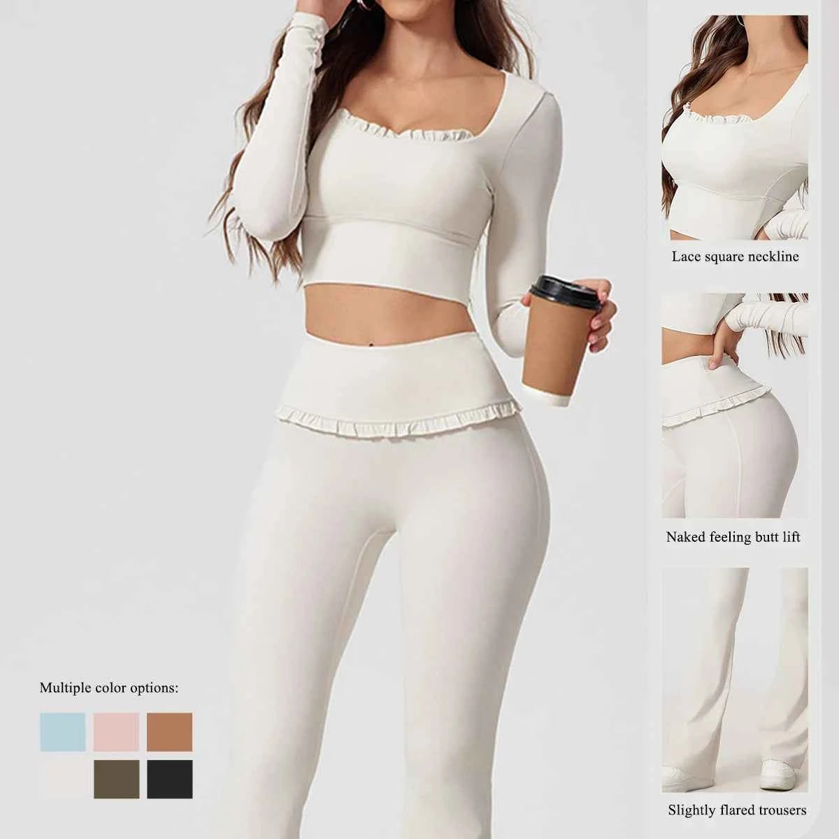 Women's 2-Piece Long Sleeve Gym Set | Quick-Dry Yoga Outdoor Sports Shirt & Leggings Sportswear