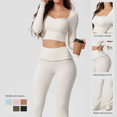 Women's 2-Piece Long Sleeve Gym Set | Quick-Dry Yoga Outdoor Sports Shirt & Leggings Sportswear
