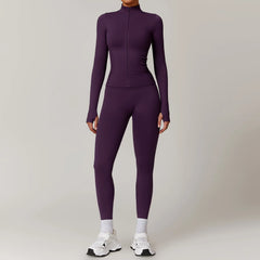 Women's Seamless Long Sleeve Yoga Set | Gym Fitness Jacket Tracksuit & Leggings Sportswear