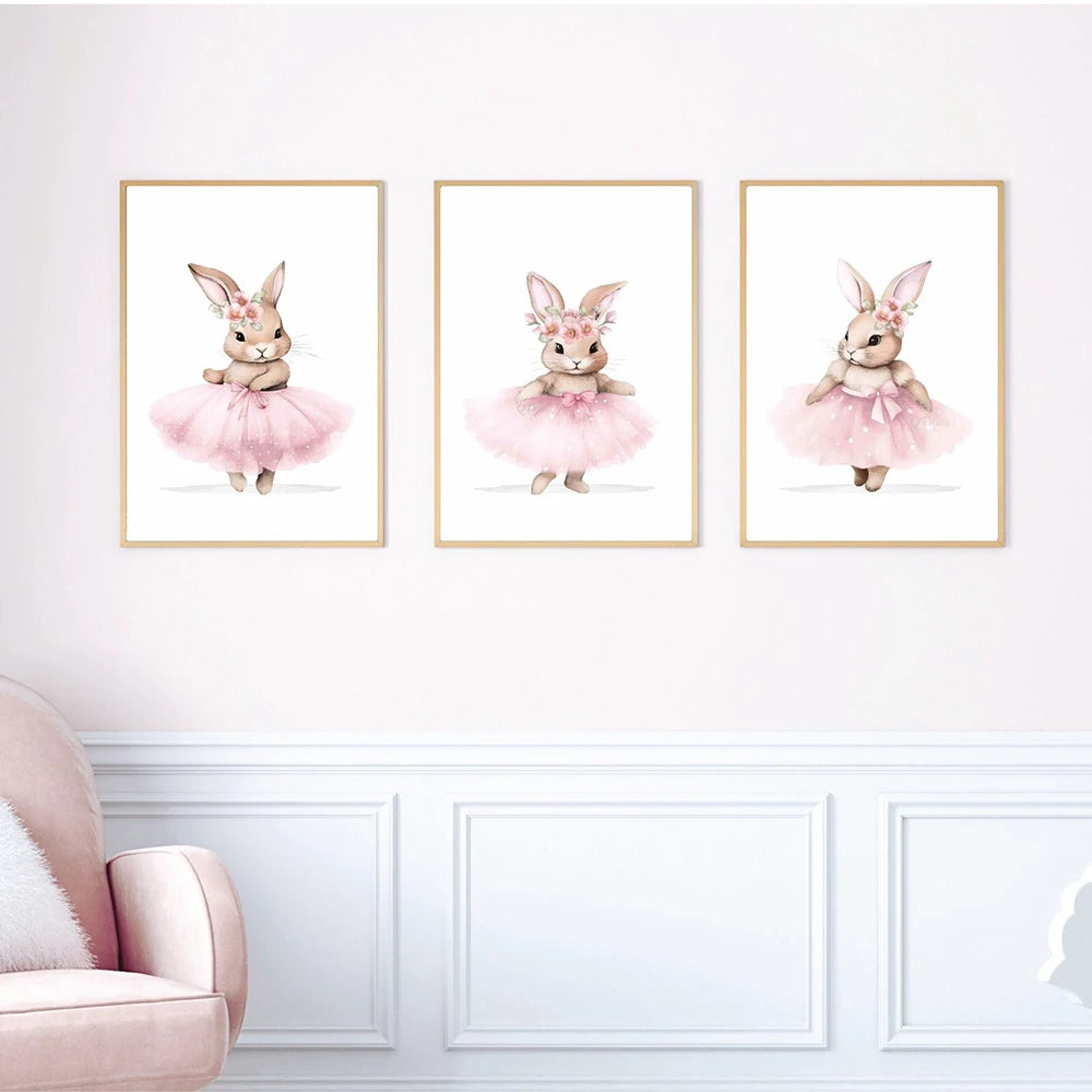 3pcs Ballerina Bunny Canvas Prints by Snagg A Print