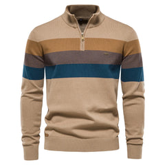 Men’s Patchwork Cotton Pullover | 2026 Winter Fashion Mock-Neck Sweater