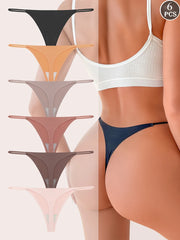 Seamless Thong Panties 6-Pack | Invisible Thin Strap Low Waist High Stretch Women's Underwear