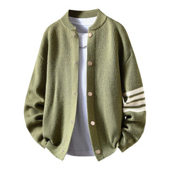 Men’s Baseball Collar Open Cardigan | Korean Style Color-Block Knitwear