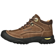 Men's Leather Hiking Shoes – Standard or Plush-Lined, Rubber Sole for Trekking & Walking