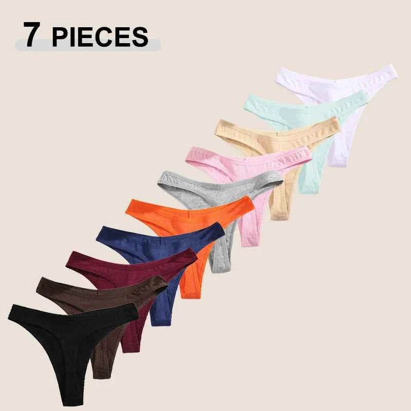 Seamless Cotton Thongs 7-Pack | Low Waist Breathable G-String Solid Colour Women's Underwear