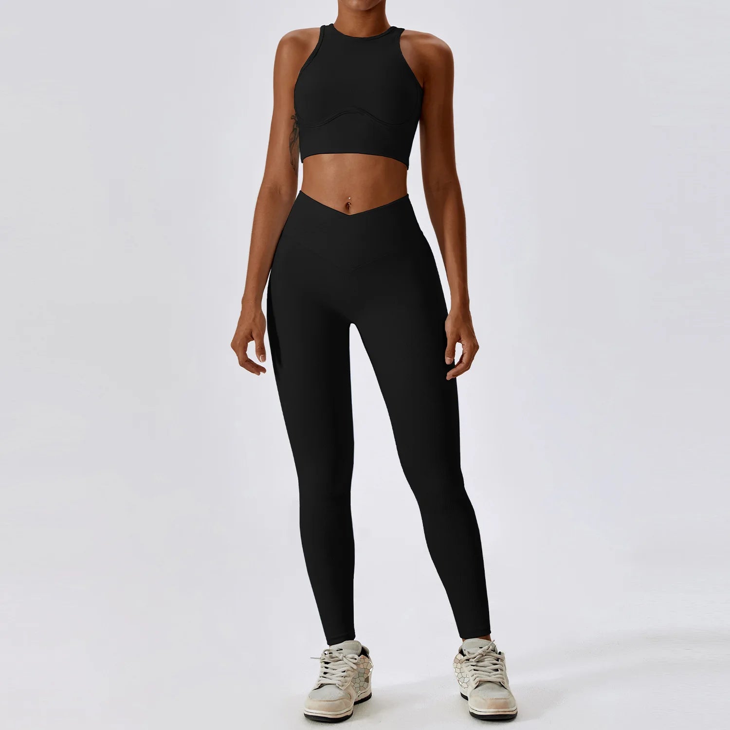 Women's 2-Piece Ribbed Seamless Yoga Set | Sports Bra & Gym Leggings Fitness Tracksuit Activewear
