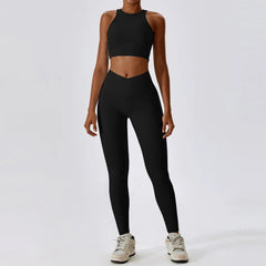 Women's 2-Piece Ribbed Seamless Yoga Set | Sports Bra & Gym Leggings Fitness Tracksuit Activewear