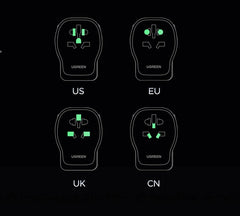 UGREEN 65W Universal Travel Adapter | GaN 2× USB-C 1× USB-A AC Socket CE FCC TÜV for EU US UK AU