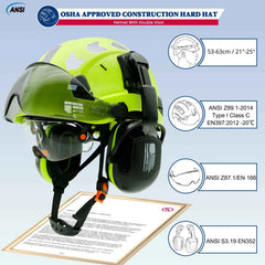 Vented construction safety helmet with double visors and earmuffs – image 2