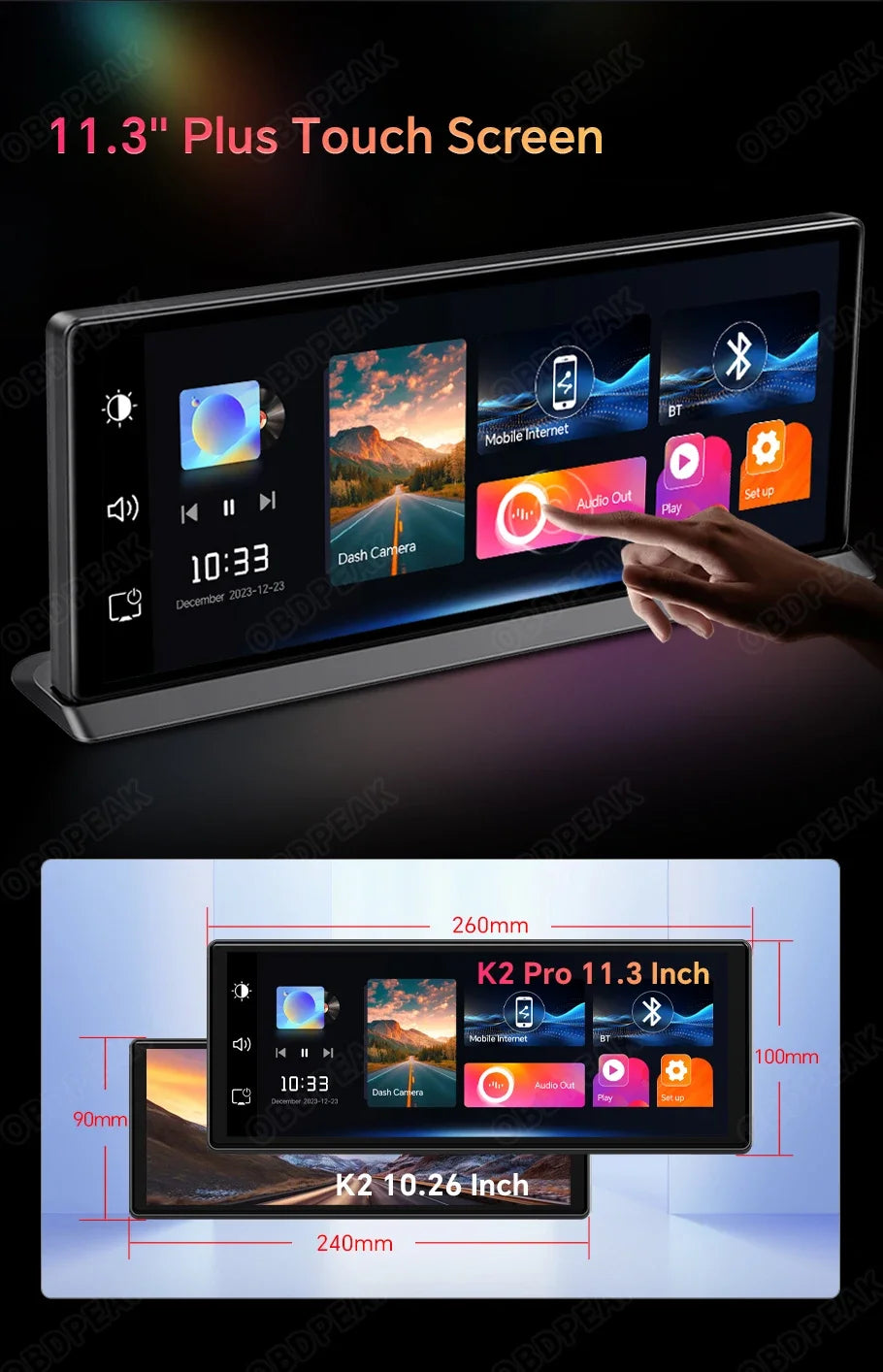 11.3" 4K Dash Cam – Rearview Camera DVR with CarPlay, Android Auto & GPS Navigation by Snagg A Car DVR