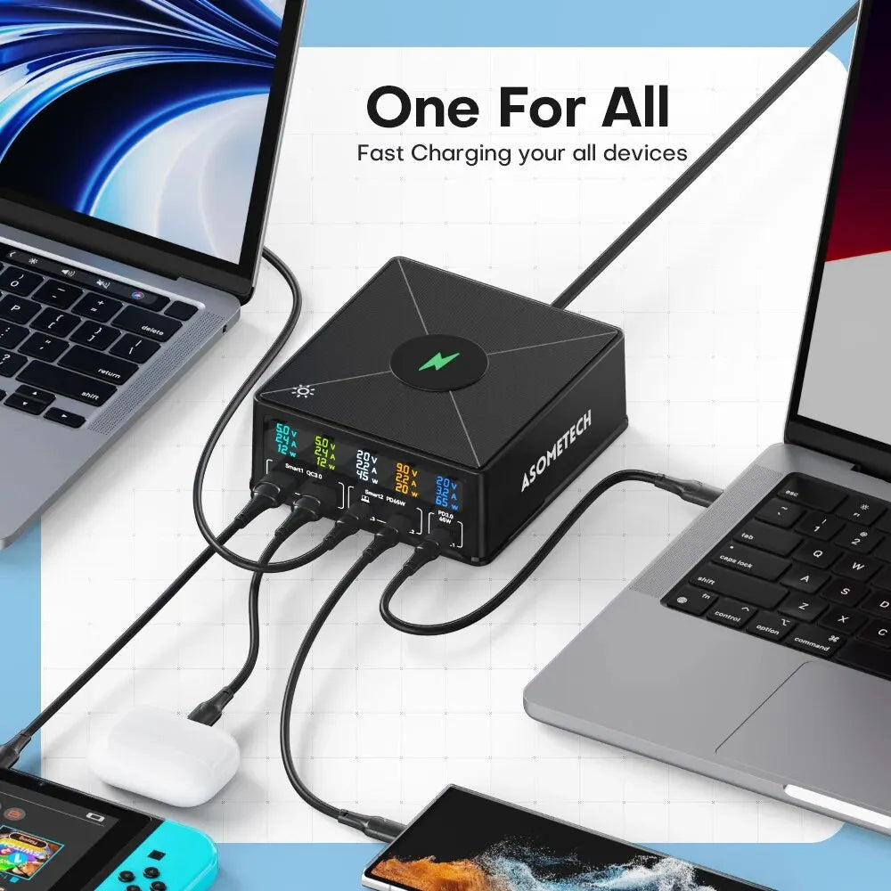 160W GaN USB Charging Station | Wireless + 100W 65W PD PPS Fast Charger for MacBook iPhone Samsung