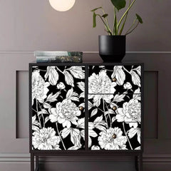 Black & White Floral Retro Peel & Stick Wallpaper - SnaggIt