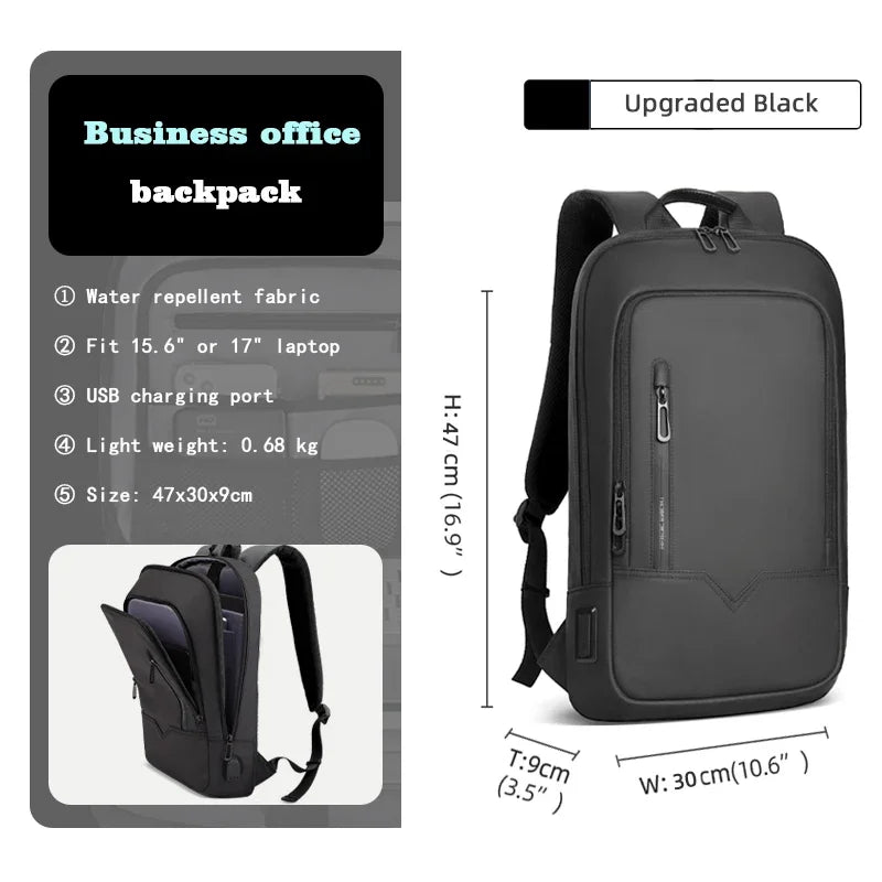 Slim Waterproof Business Backpack 15.6" with USB Charging Port